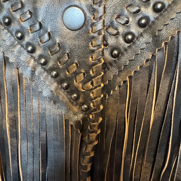 American West by Carolyn Pollack Two Tone Fringe Leather Jacket NWOT - Picture 4 of 9